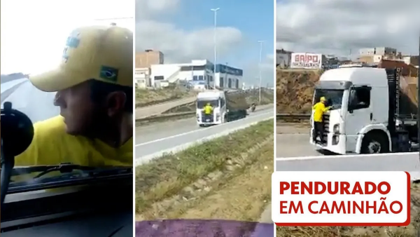 Assista a loucura ! Manifestante fica agarrado a caminhão que furou bloqueio no Pernambuco